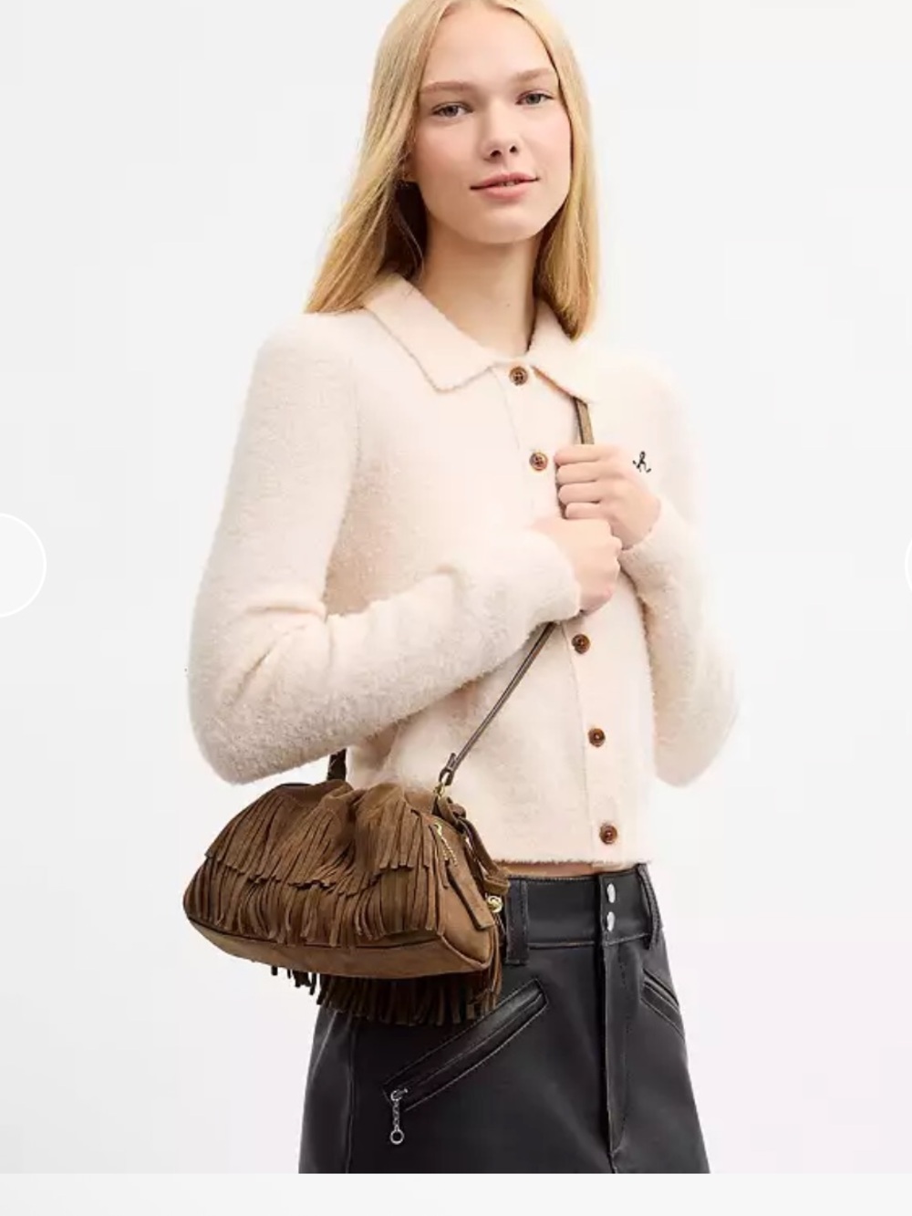 Authentic Faye Fringe Suede Shoulder Top Handle Crossbody Bag Cedar - Picture 2 of 12
